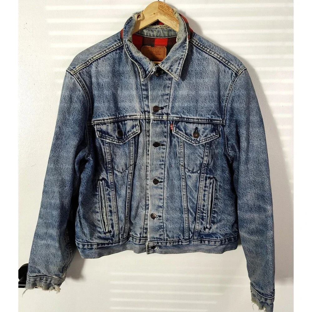 Vintage Levis Jacket Mens 44L Thrashed Blanket Lined Type 3 Denim USA Made 80s